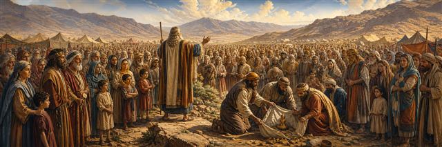 Moses addressing every generation of Israel as elders uncover and reject a concealed idol