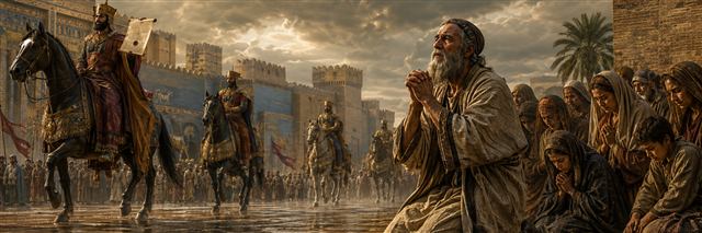 Royal couriers carry a deadly decree while Mordecai and his threatened community pray for deliverance