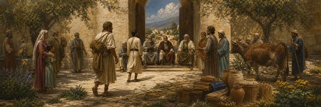 Israelite elders hearing community disputes involving workers, livestock, and property