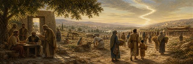 Israelites practicing fair judgment, Sabbath rest, and pilgrimage in the wilderness