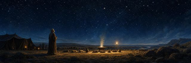 Abram beneath innumerable stars beside the smoke and flame of the covenant