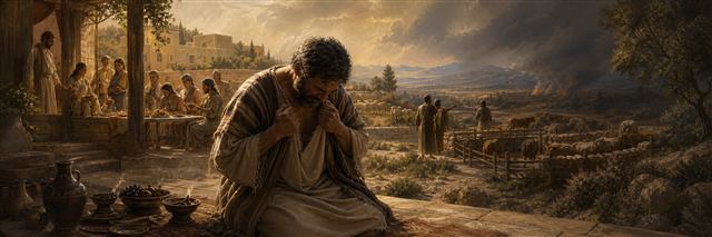 Job grieving beside an emptied household after sudden loss