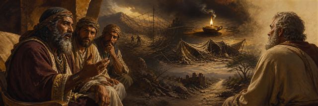Bildad speaking beside an imagined landscape of traps and darkness