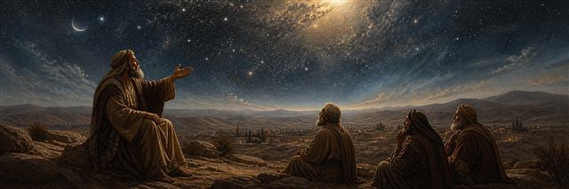 Bildad speaking beneath a vast night sky and dimmed moon