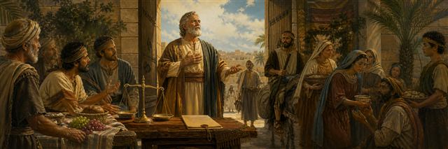 Job laying down a sealed testimony amid signs of justice and hospitality