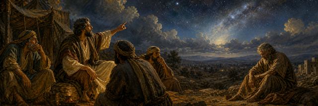 Elihu pointing from human wrongdoing and kindness toward the high sky