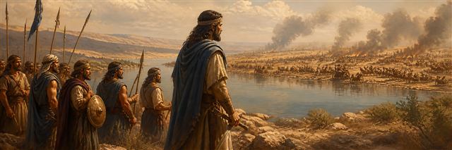 Joshua leading Israel against a northern coalition beside the waters of Merom