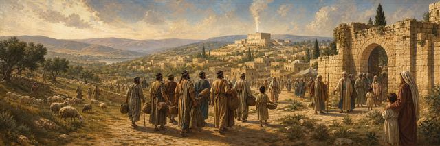 Levite families entering peaceful cities and pasturelands throughout Israel