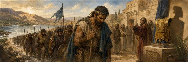 Gideon returning from pursuit beside a newly made golden ephod