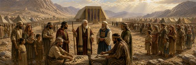Tribal leaders counting Israelite households beside the wilderness tabernacle
