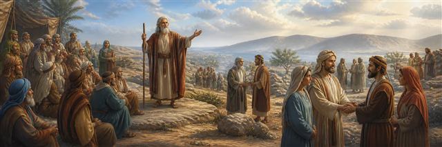 Moses teaching Israelite families about vows and binding personal commitments