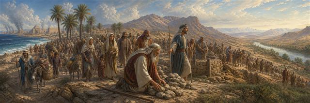 Israel’s procession crossing a landscape marked by remembered wilderness camps