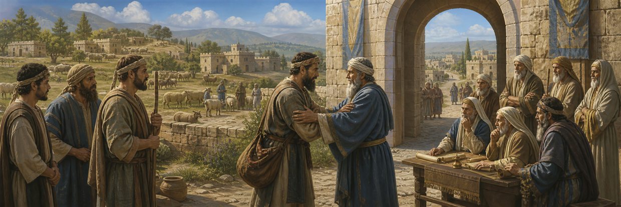 Elders hearing a case at the gate of a Levite city of refuge