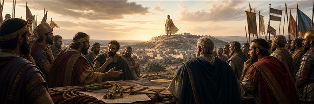 Rebellious rulers gather below a newly anointed king standing securely on Zion