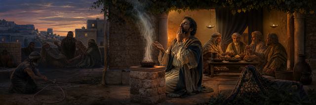 A man prays beside evening incense while touching his mouth and avoiding a corrupt feast