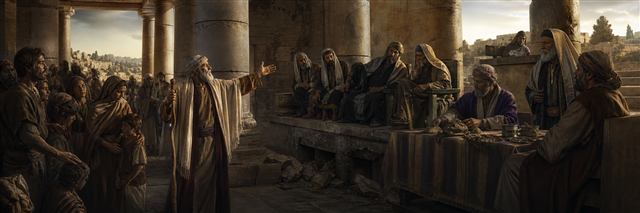 An elder advocates for poor families and children before wealthy, indifferent judges in an ancient court