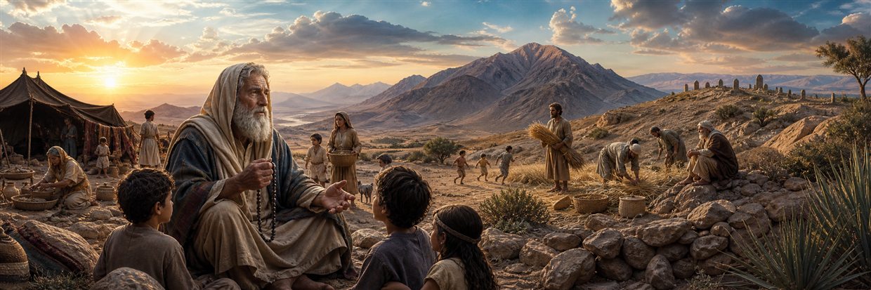 An elderly teacher counts days with children as families labor, harvest, age, and rest beneath enduring mountains