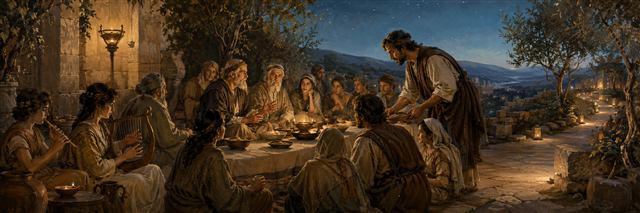 A humble feast leader serves guests as musicians play and elders and younger people listen attentively to one another