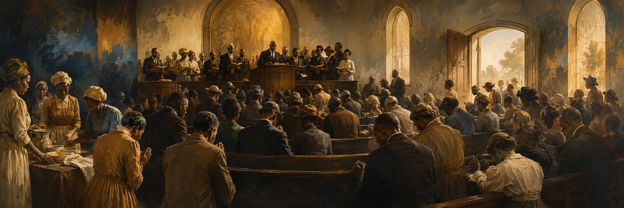A historic Black Pentecostal congregation gathered for worship, prayer, and service.