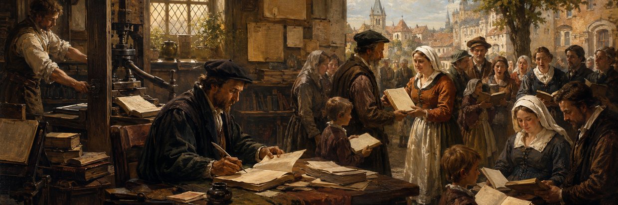 A Reformation-era scholar and printer making scripture accessible to ordinary families.