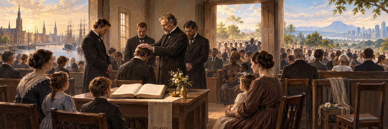 A New Apostolic congregation gathered for scripture and prayer across generations.