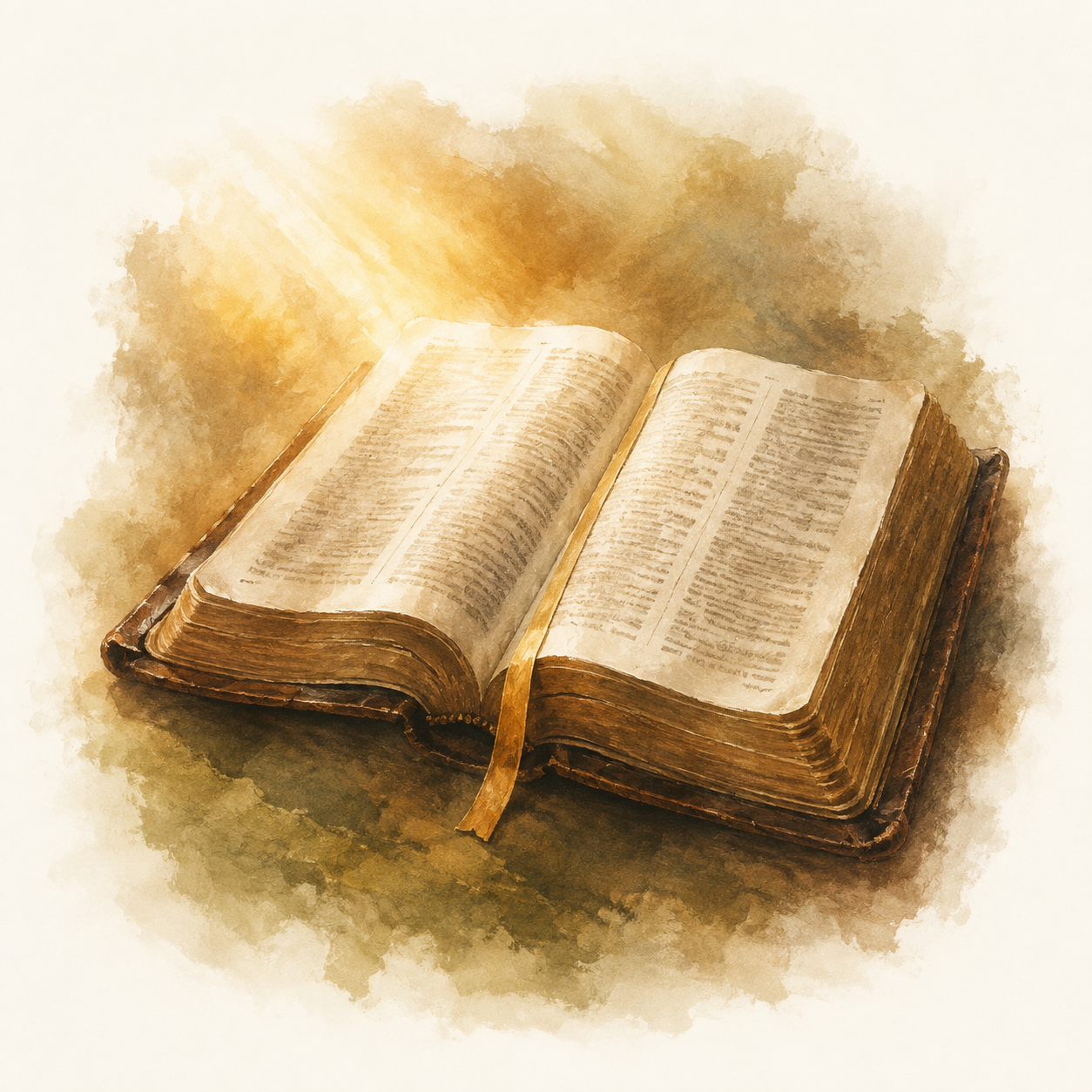 An open Bible with a ribbon marking a passage.